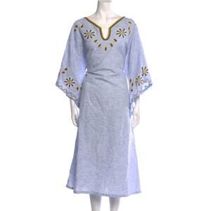 Mi Golondrina Blue Embroidered Midi Dress Mexican Artisan Size M
